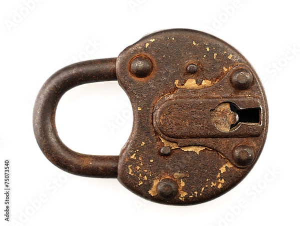 Fototapeta Rusty padlock on a white background.
