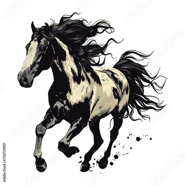 Fototapeta Hand drawn illustation of running horse, vector illustration on white background