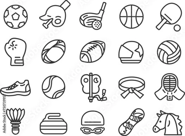 Fototapeta 種目別のスポーツのアイコン（線画）のイラストセット