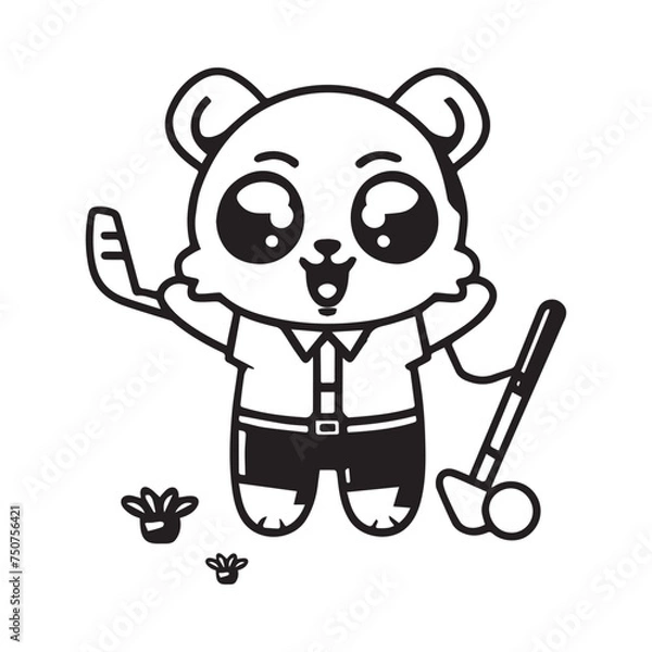 Fototapeta illustrate a kawaii style, cartoon style, sticker type black outline, full body Hamsters and with the following 