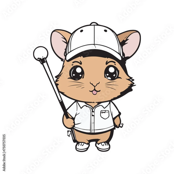 Fototapeta illustrate a kawaii style, cartoon style, sticker type black outline, full body Hamsters and with the following 