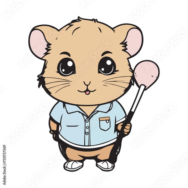 Fototapeta illustrate a kawaii style, cartoon style, sticker type black outline, full body Hamsters and with the following 