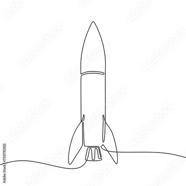 Obraz Single continous line art of rocket