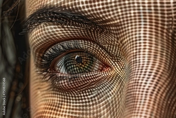 Obraz Close up of a womans eye against a checkered background, showcasing the intricate details of the iris and lashes