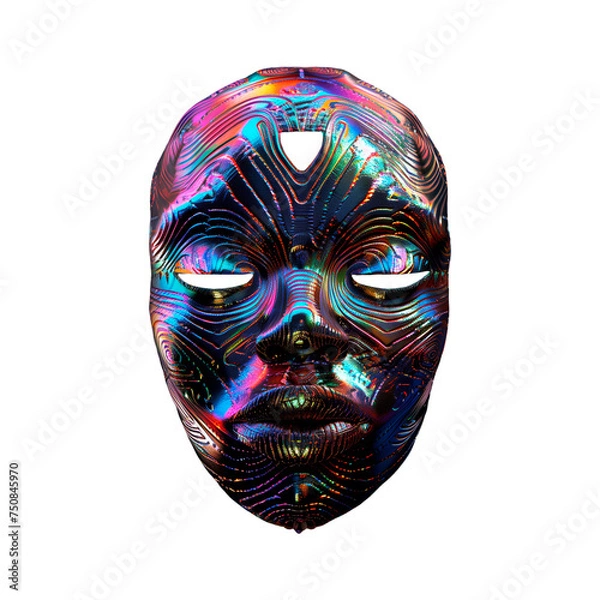 Obraz African  totem voodoo mask. Fluid, holographic, metallic, gradient colors on transparent background