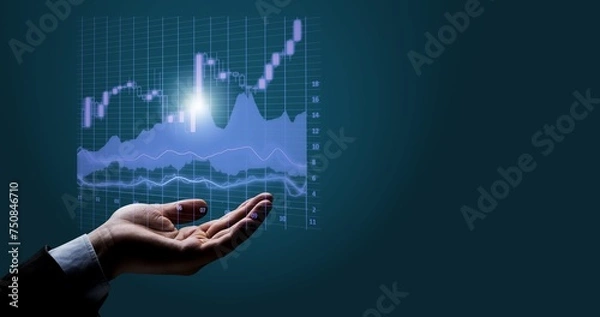 Obraz Stock graph financial chart and businessman hand