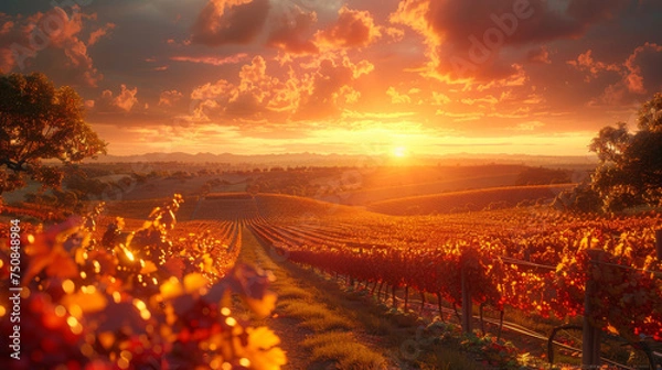 Obraz A Beautiful Sunset over a Barossa Vineyard.