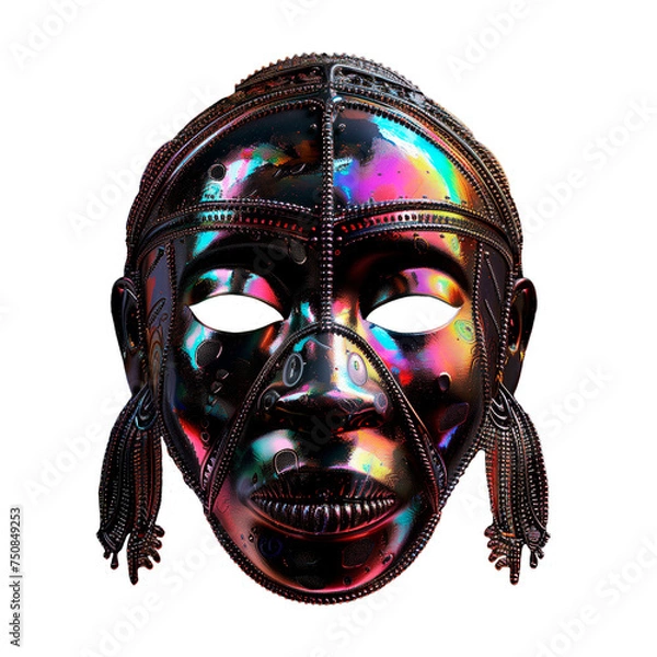 Obraz African  totem voodoo mask. Fluid, holographic, metallic, gradient colors on transparent background
