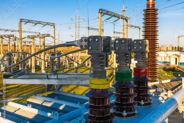Fototapeta High voltage bushing at an electrical substation