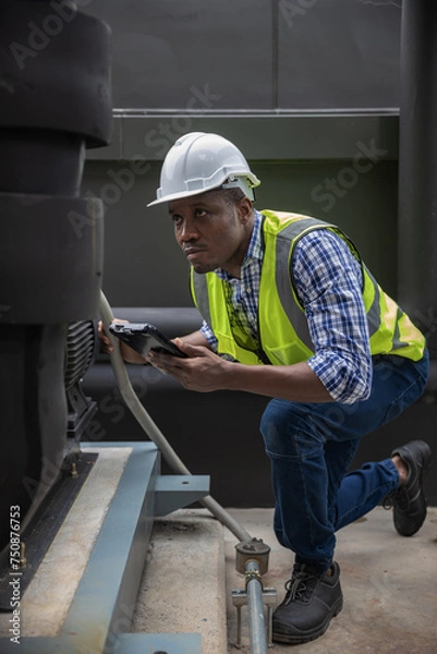 Fototapeta Industrial engineer work on site. engineer visit and inspection site engineer at industrial site. Inspector engineer check and working on site