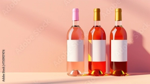 Fototapeta Wine Bottle Mock-Up - Three Bottles. Blank Label isolated background