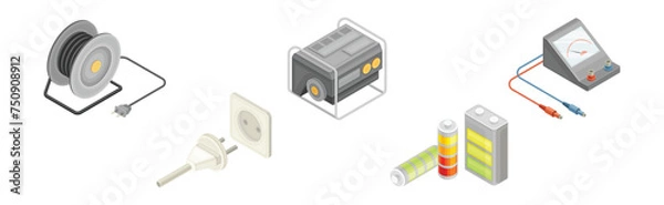 Fototapeta Electric Power and Energy Objects Isometric Vector Set