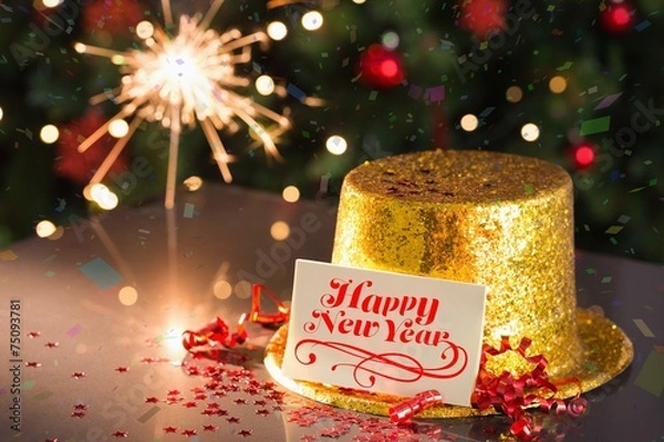 Obraz Happy new year card on table set for party