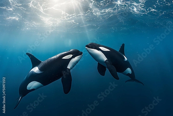 Obraz Two orca whales swimming together in the ocean