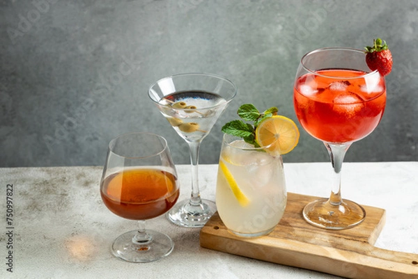 Obraz Drinks. Cocktails assortment on the counter.