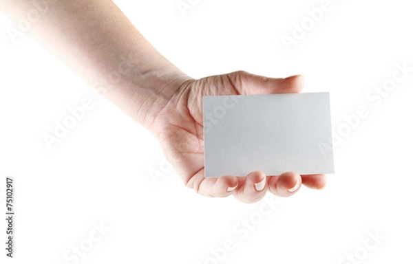Obraz Business card in hand on white background