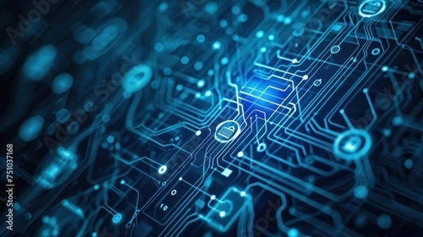 Fototapeta Safety concept, Padlock on circuit board digital background, cyber security, security concept