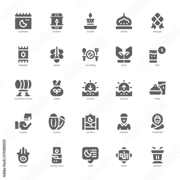 Fototapeta Eid and Ramadan  icon pack for your website, mobile, presentation, and logo design. Eid and Ramadan  icon glyph design. Vector graphics illustration and editable stroke.