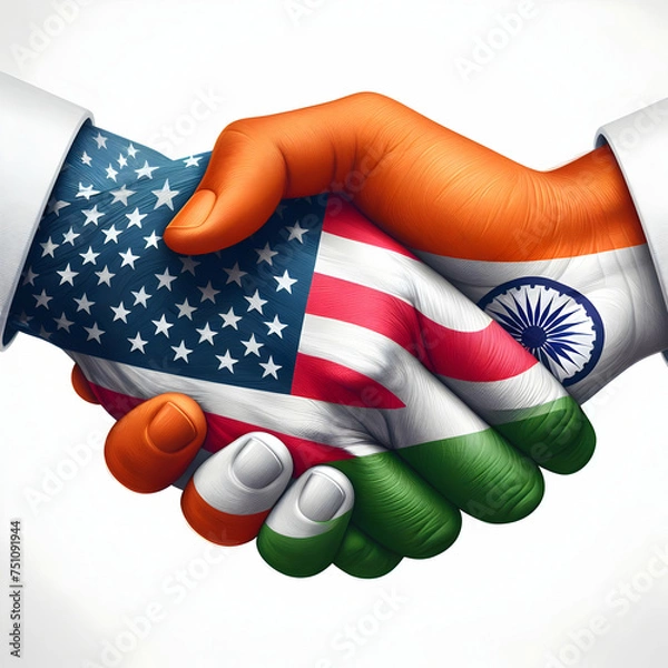 Fototapeta a Handshake with USA and India flag blended on it 