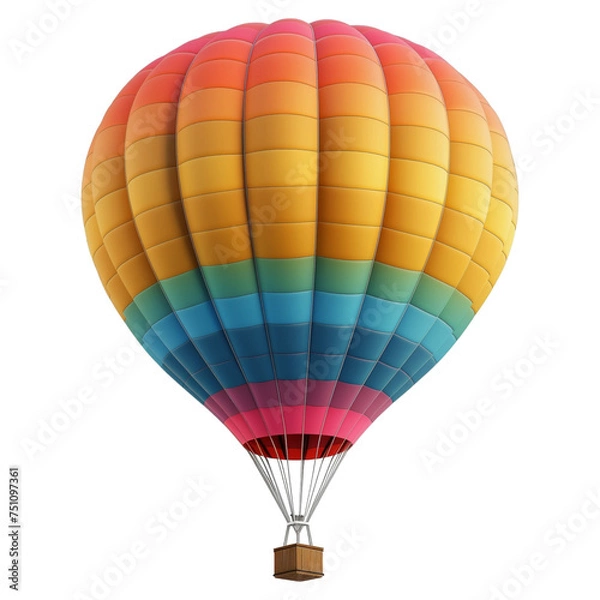 Fototapeta Colorful hot air balloon floating in the sky, isolated on transparent background, symbolizing adventure and freedom.
