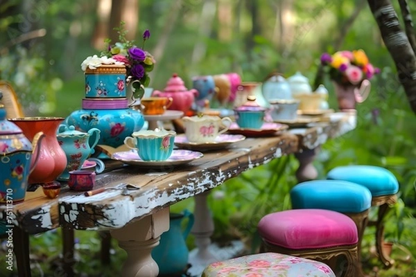 Fototapeta Mad Hatter's Tea Party: Whimsical Wonderland Table
