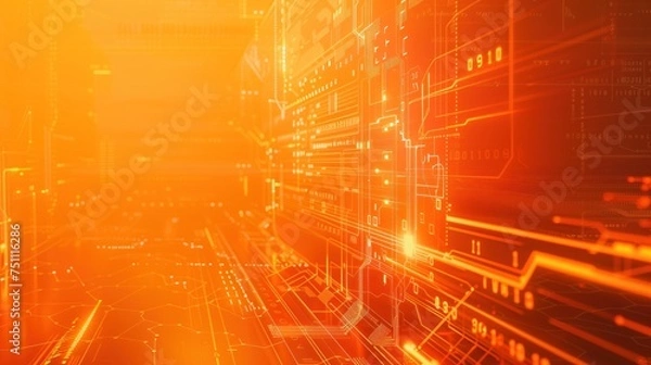 Fototapeta a tech futuristic orange background, minimalistic.