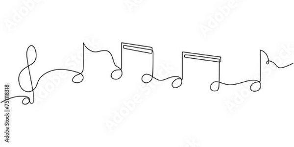 Fototapeta Single line drawing of music note. Continuous one hand drawn abstract symbols.