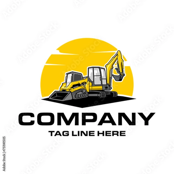 Fototapeta mini excavator company  logo vector image, Skid steer loader company  logo vector image