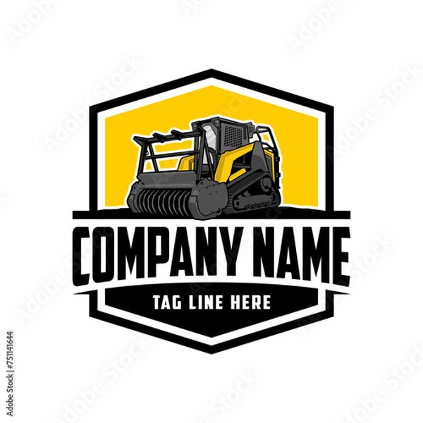Fototapeta mulching machine illustration, Land Clearing Mulcher vector art