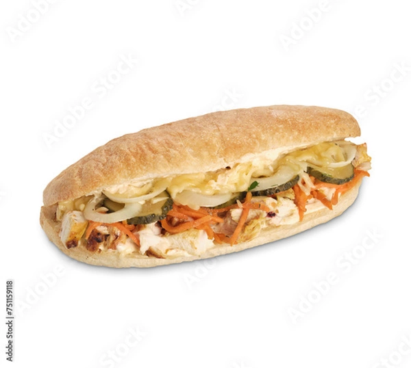 Fototapeta sandwich with chicken and vegetables isolate on white background