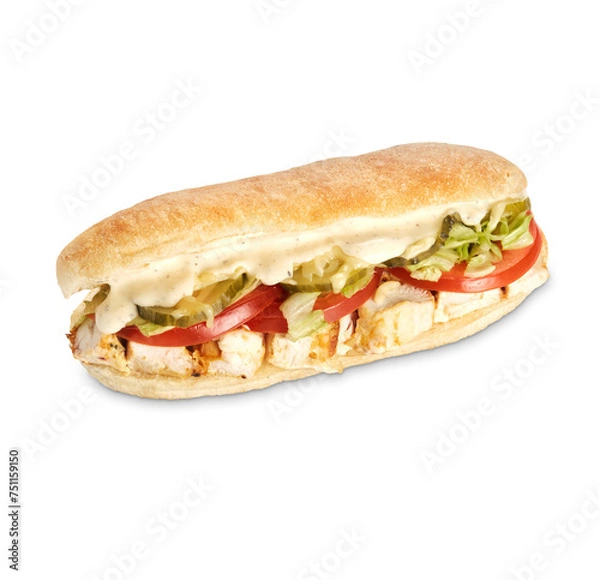 Fototapeta sandwich with chicken and vegetables isolate on white background