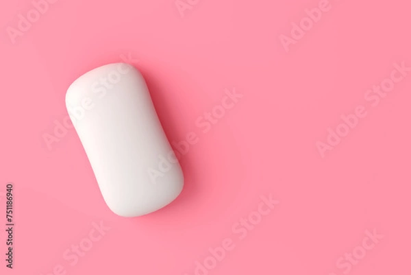 Fototapeta White soap bar on pink background with copy space.
