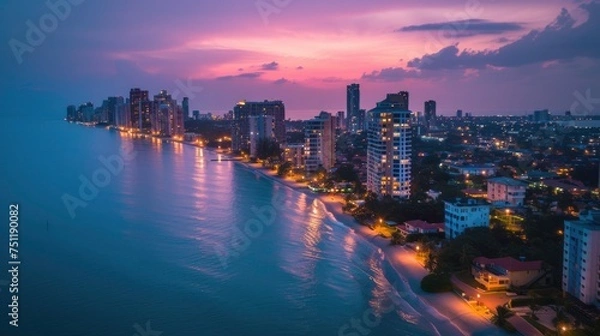 Obraz city skyline at sunset