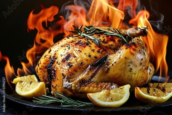 Fototapeta Sizzling Summer Chicken Grilled Lemon and Herb-Infused Roasted Chicken Generative AI