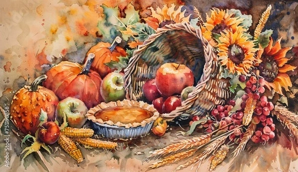 Fototapeta Fall Flavors A Basket of Apples, Pumpkins, and Squash Generative AI