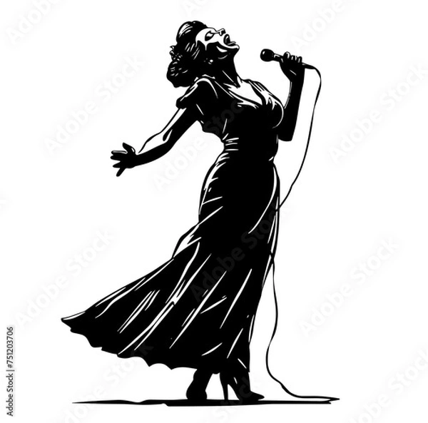 Obraz silhouette of a woman dancing and singing