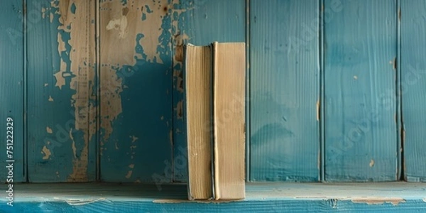 Fototapeta A single book standing upright on a shelf, leaving space for a literary quote or book promotion.