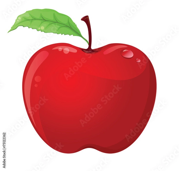 Obraz Red apple with leaf and drop isolated on white