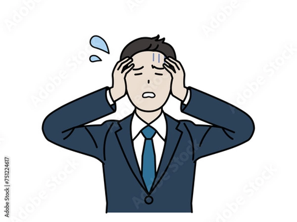 Obraz 頭を抱えて困っている会社員の男性、ビジネスマン