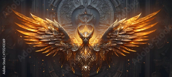 Fototapeta The garuda wears golden armor shaped wallpaper design abstract organic colorful background 20:9, ai generative