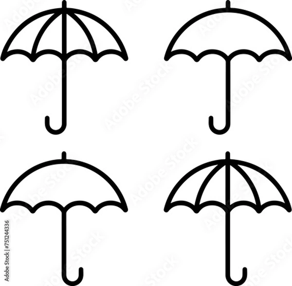 Fototapeta Pixel perfect icon set about umbrella, rain, rainy weather, protection. Thin line icons, flat vector illustrations, isolated on white, transparent background