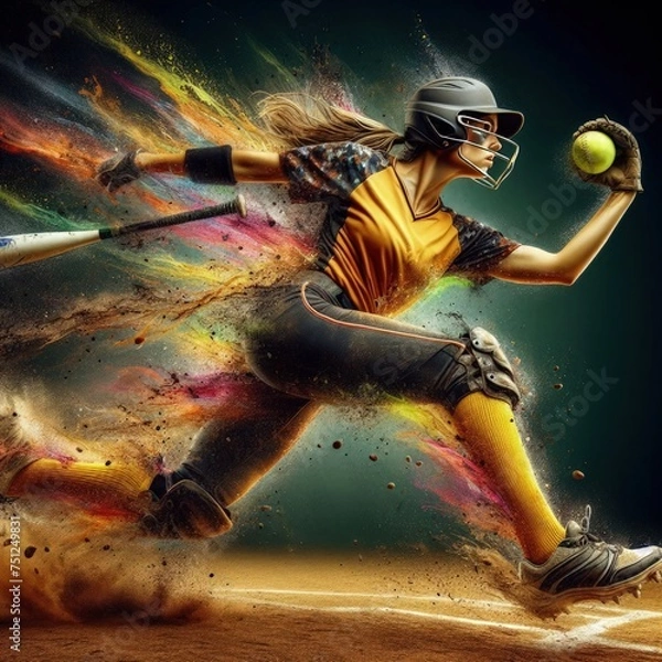 Obraz Softball: An Elaborate Illustration and Ultra High-Resolution Softball Photo with a Softball Field Stadium Background