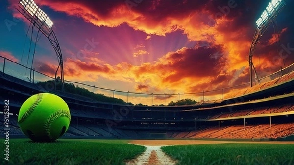 Obraz Softball: An Elaborate Illustration and Ultra High-Resolution Softball Photo with a Softball Field Stadium Background