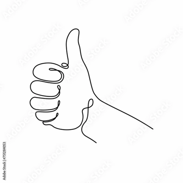 Fototapeta A linear drawing of a hand in the style of line art, showing a thumbs up - a like sign. Vector illustration