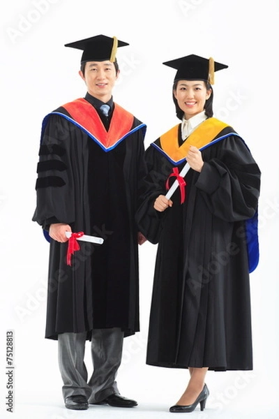 Fototapeta 스튜디오 안의 남자 여자 졸업생