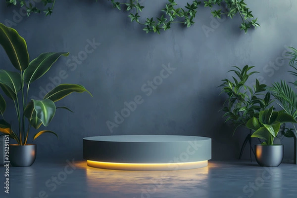 Fototapeta The product display podium is designed in a minimalist style,3d render,Tone control,garden, tree, leaf,