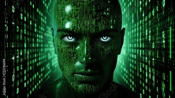 Fototapeta binary code hacker face 