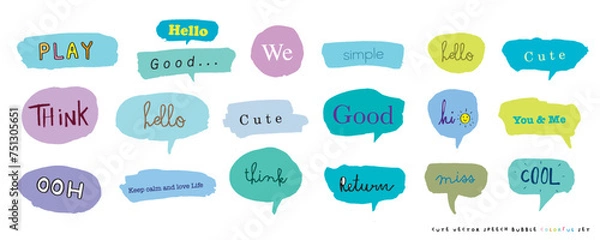 Fototapeta Cute vector speech bubble colorful set,Hand drawn set of speech bubbles with handwritten for book ,card, business, poster design. Vector illustration design for fashion fabrics, textile graphics