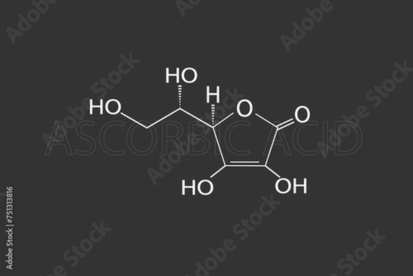 Fototapeta ascorbic acid. vitamin c molecular skeletal chemical formula