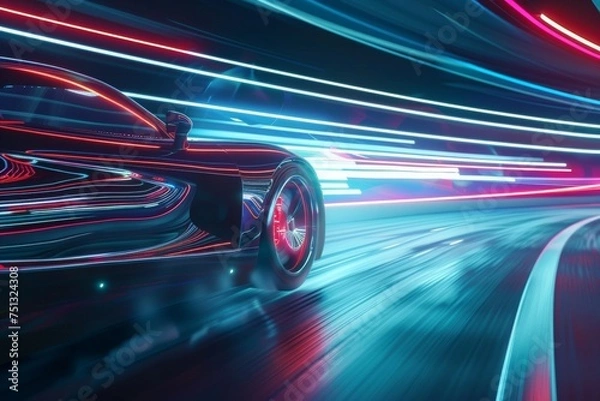 Fototapeta Glowing Metropolis: Timelapse Journey Through a City Bathed in Futuristic Light Trails
